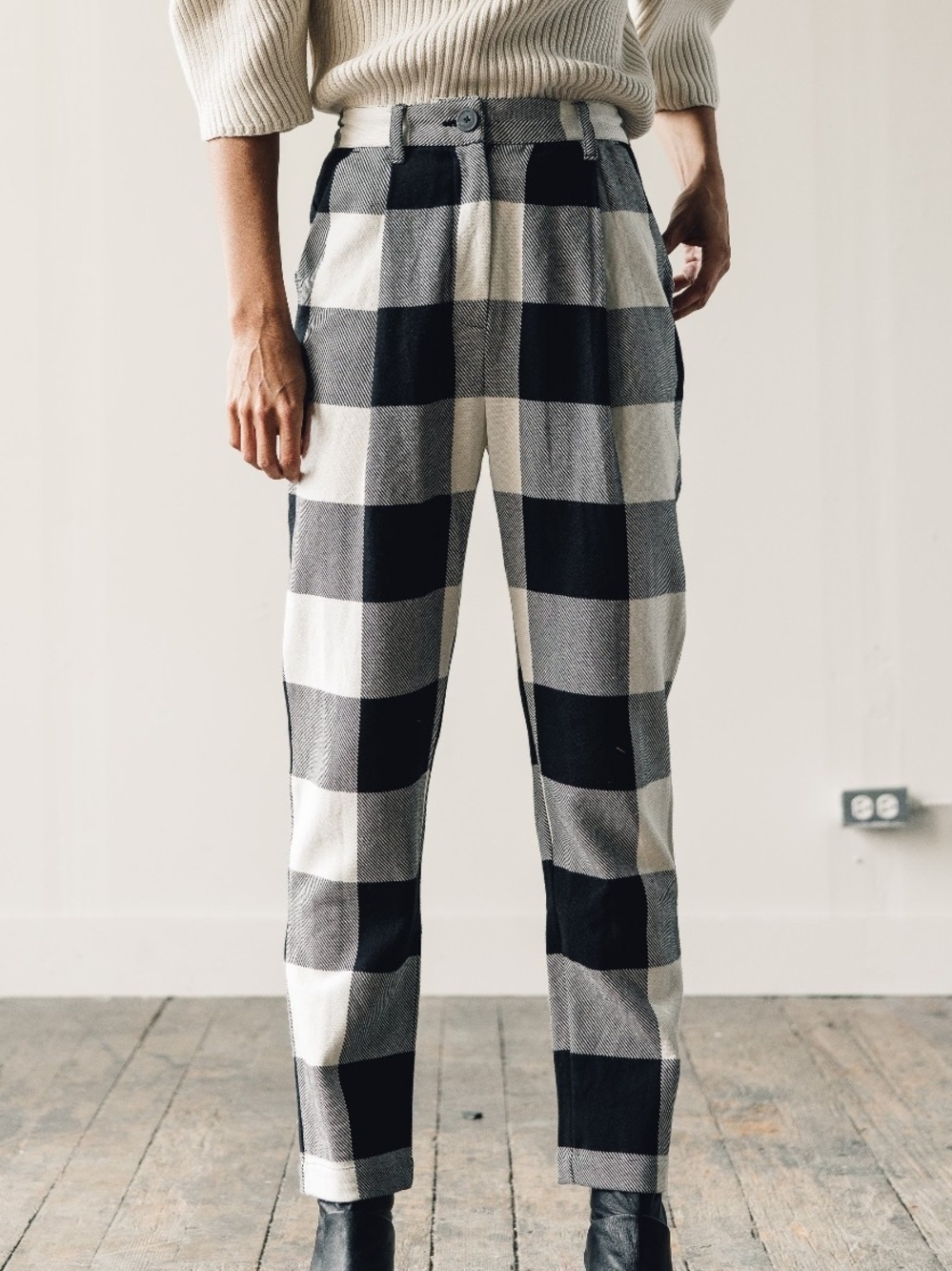Mara Hoffman Black & White Buffalo Check Chinos